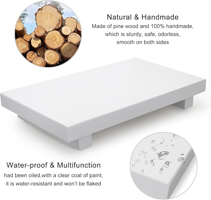 White Wooden Bathroom Tray Wood Riser Pedestal Stand Dish Soap Dispenser Holder for Kitchen Counter Bathroom Decor Decorative Kitchen Sink Countertop Trays Farmhouse Organizer Accessories Vanity Tray