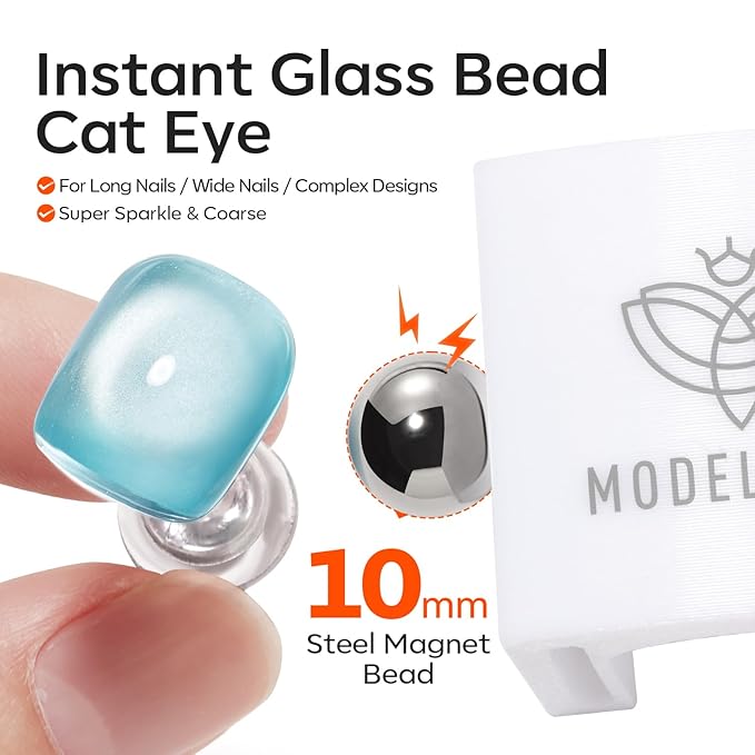 modelones Cat Eye Magnet for Nail Polish Gel Polish, 5D Aura French Glass Bead Multi Cateye Effect Beginner Friendly Strong Magnetic Tool Home DIY Nail Art Design Manicure Gift for Women