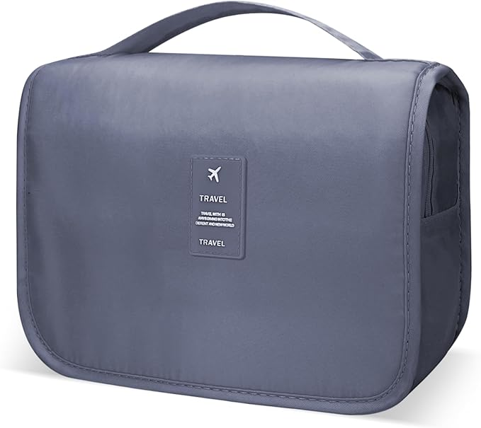 Large Capacity Toiletry Bag Travel Bag with Hanging Hook for Men and Women Waterproof Travel Cosmetic Bag Bathroom Storage Bag for Brushes Set,Mens Bathroom Bag Accessories-Grey