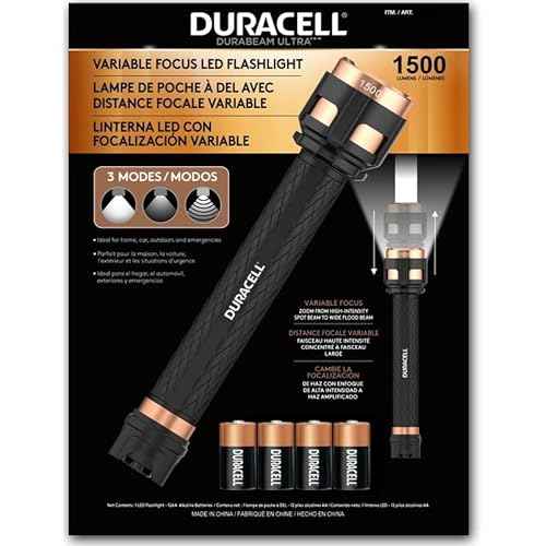 DURACELL Durabeam Ultra Variable Focus LED Flashlight 1500 Lumens with 3 Modes, Black