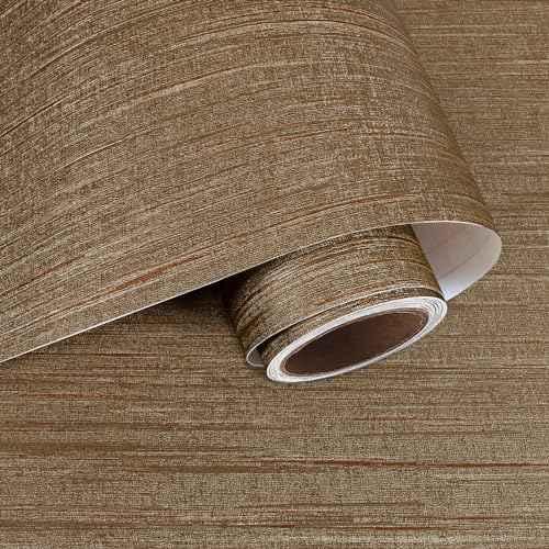 VaryPaper Bronze Brown Grasscloth Peel and Stick Wallpaper Textured Contact Paper for Cabinets Waterproof Grass Cloth Linen Wallpaper Self Adhesive Vinyl Paper for Bedroom Accent Walls 15.7''x78.7''