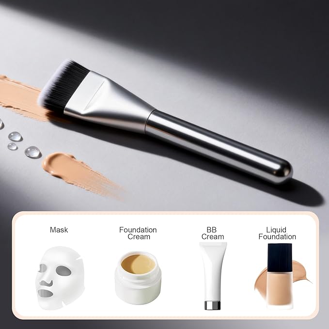 New Upgrade Flat Foundation Brush,Korean Makeup Brush Spatula Facial Brush for Liquid Foundation,Premium Face Makeup Brush for Blending Cream (Silver)