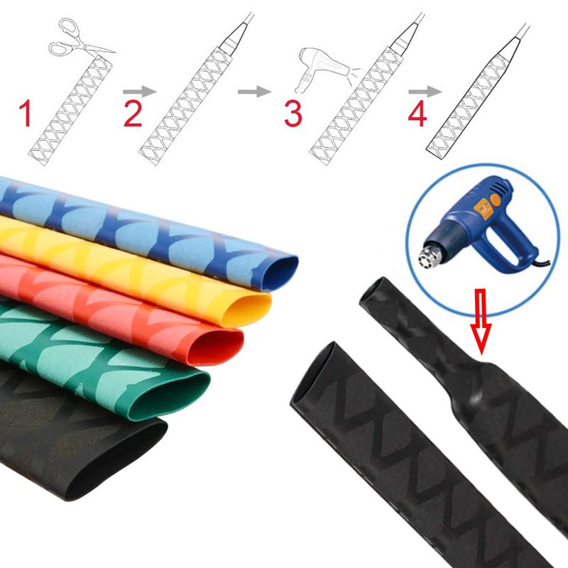 QBGTFAK Shrink Tubing for Fishing Rod Handles,Shovel Handle,Motorcycle Handgrips,garden tools handles Much Better Grip,Black Textured Shrink Wrap 45mm*1 Meter