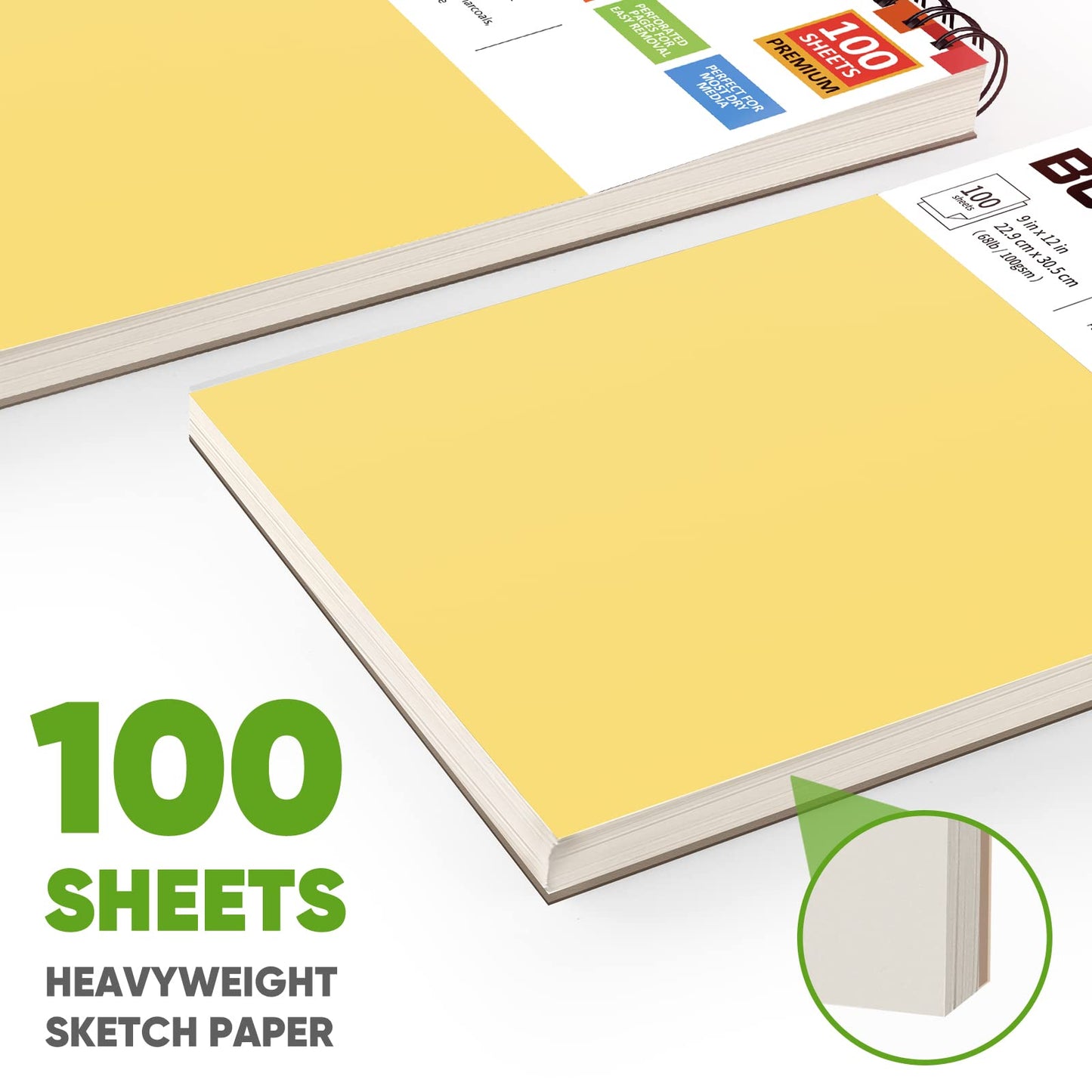 College Graduation Gifts, Nursing Student Essentials, Teacher Appreciation Gifts, Soucolor 9" x 12" Yellow Sketch Book, 1-Pack 100 Sheets Spiral Bound Drawing Paper