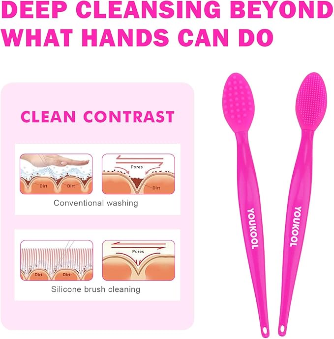 Pore Cleansing Silicone Facial Brush | Face Scrubber & Massager for Blackhead & Whitehead Removal, Sebum Reduction, Gentle Exfoliation & Clearer Skin | Suitable for All Skin Types,Fuchsia,2pc