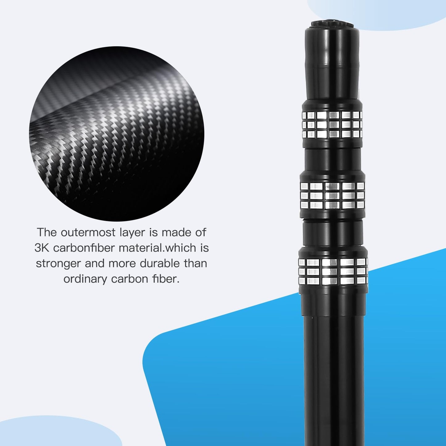 JSPJSP Carbon Fiber Pool Rod - Professional 4-12 Foot Telescopic 4-piece Pool Cleaning Rod Set, Adjustable Telescopic Rod for Cleaning Nets, Brushes, Vacuum Heads