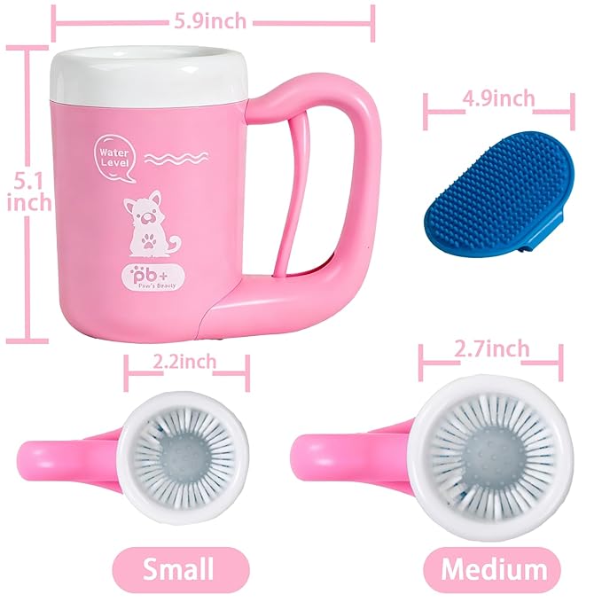Small Pet Paw Cleaner Cup - Easy Press Design Dog Foot Washer with Soft Massage Brush & Absorbent Towel - Reusable Durable Paw Cleaning Cup for Dogs Cats, Easy to Clean Handheld Bath Tool