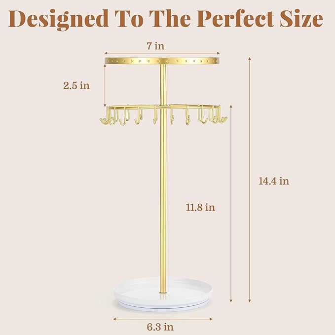 LANDNEOO Necklace Holder Jewelry Organizer, 360ÃÂ° Rotating 3-Tier Jewelry Stand Display, 14.3" Holds 80 Pcs, Earring Holder, Bracelet Ring Holder, Jewelry Organizer and Storage For Women Vanity Dresser