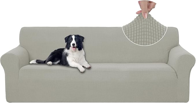 U-NICE HOME 4 Seater Stretch Couch Cover Sofa Cover Washable Sofa Slipcover Furniture Protector for 3 Cushion Couch Sofa Pet Friendly, Taupe
