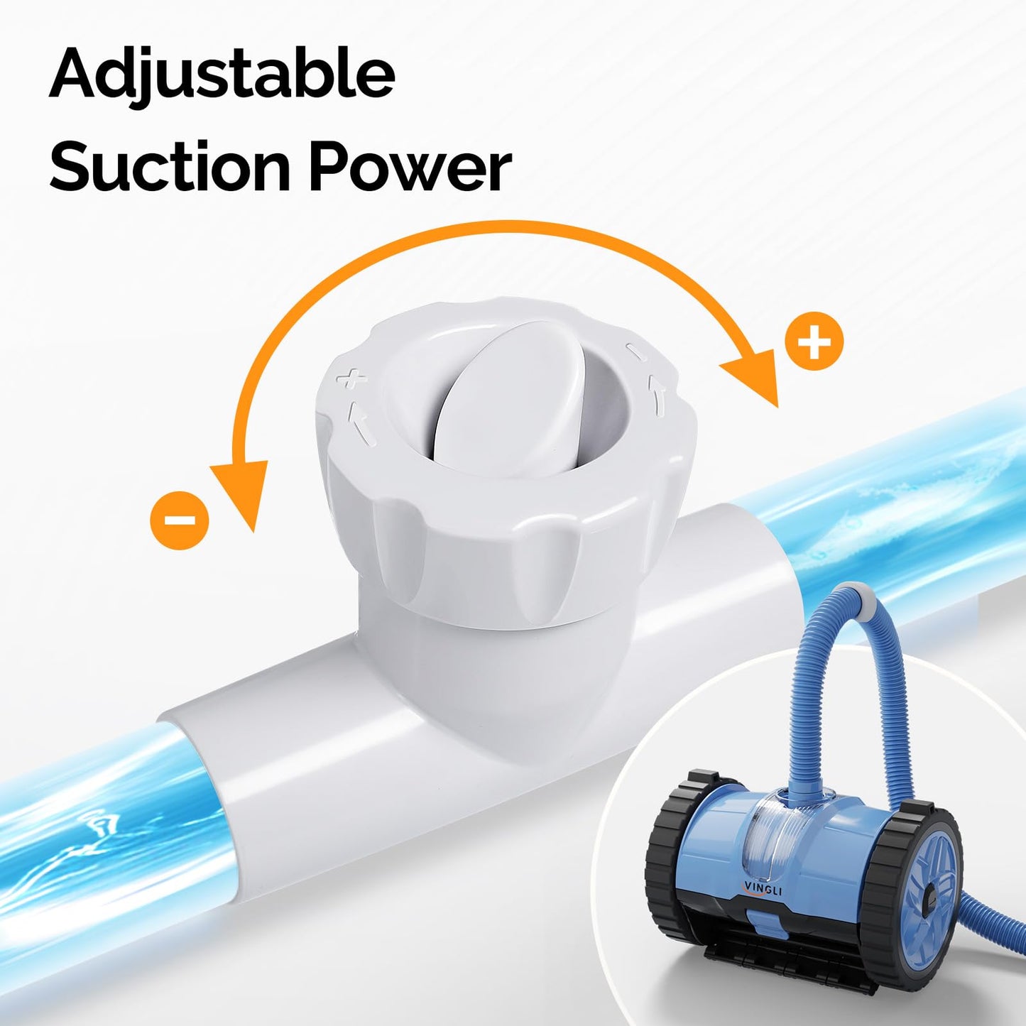 VINGLI Pool Vacuum Cleaner, Automatic Pool Sweeper for Ground&Inground Pools, Suction Side Wall-Climbing Sweeper with 39.6ft Tangle-Free Hose (Memory Blue&Gray)