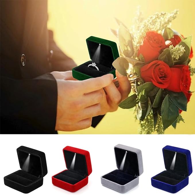 GBYAN Ring Box with LED Light Velvet Emerald Jewelry Box