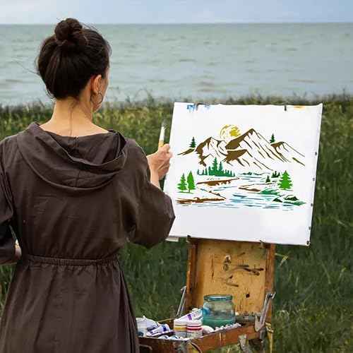 Reusable Mountain Tree Wall Stencils Template Reusable Spray PaintStencils for Craft Painting On Wood Craft Canvas Walls Wood Furniture Decorations DIY Scrapbooking