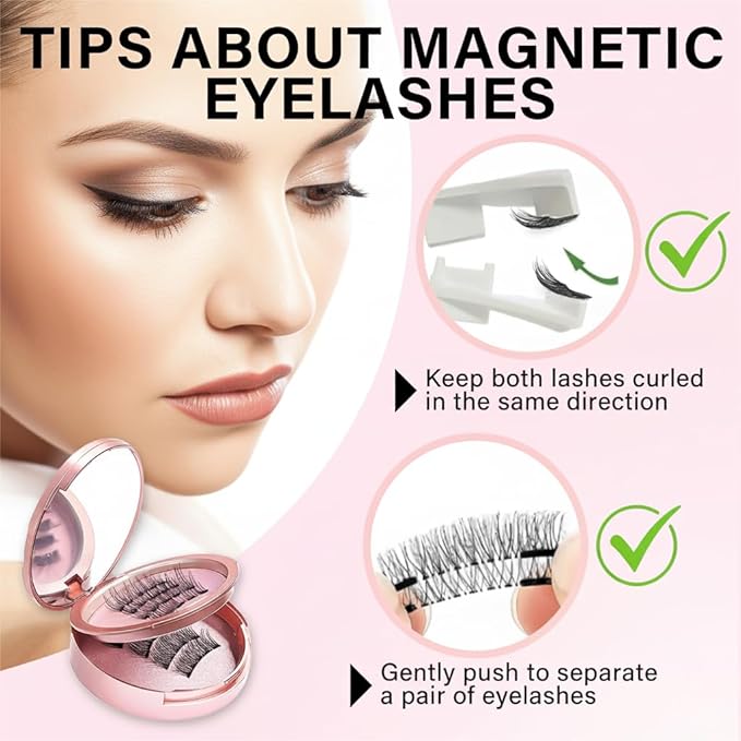 Magnetic Eyelashes with Applicator, 1 Packs (4 Pairs Total), Pink Reusable False Lashes, Natural Look, Glue-Free, Lightweight Wear