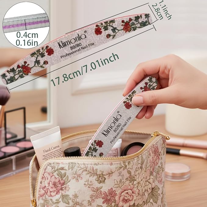 25PCS Floral Professional Nail Files 80/100/150/180/240 Grit, Emery Boards Nail Files for Natural Nails and Acrylic Nails, Double Sided Emory Boards limas para unas acrilicas Reusable Manicure Tools