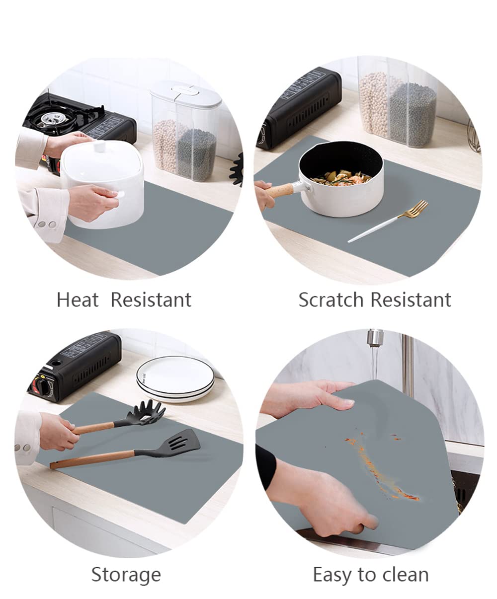 emolife Silicone Mats for Kitchen Counter, Thick 2mm, Countertop Protector, Heat Resistant Mat, Non-Slip (Dark Grey)