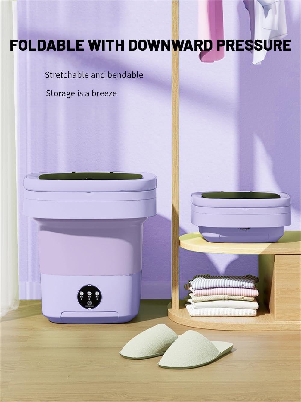 Portable washing machine,Mini Washer, 9L upgraded large capacity foldable Washer.Deep cleaning of underwear, baby clothes and other small clothes.Suitable for apartments, dormitories, hotels.(Purple)