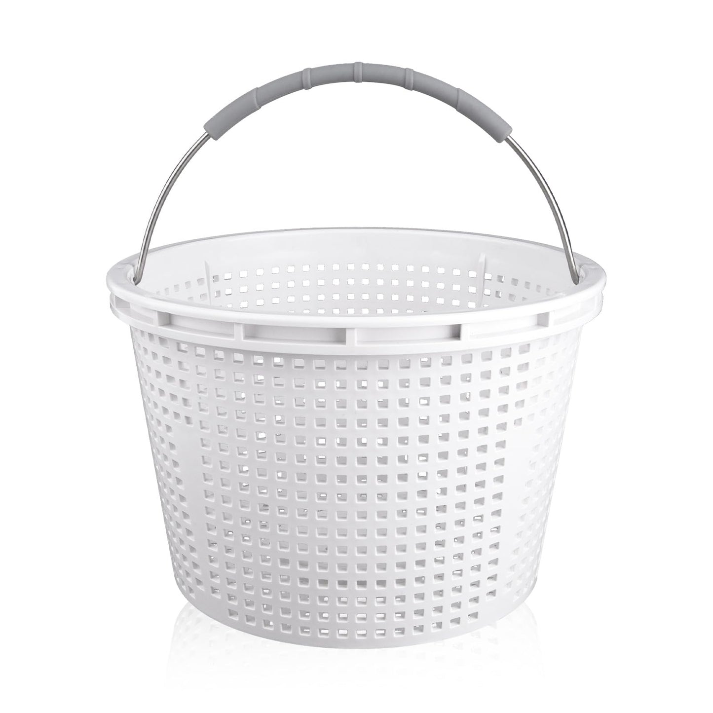 8" Pool Skimmer Basket for Inground Pool Compatible with Pentair U-3 Skimmer Basket 08650-0007 and Hayward SP1070 SPX1070E Pool Basket, Stainless Steel Handle, Rubber Grip & Built in weight, White