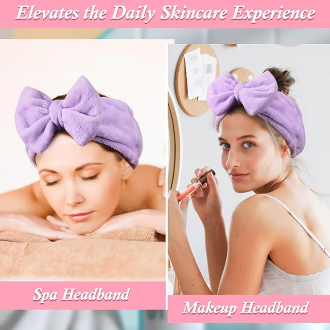 Shintop Spa Headband, Soft Makeup Headband with Cute Bow Elastic Face Wash Hairband for Skincare Facial Mask ShowersÃ¯Â¼ÂPurpleÃ¯Â¼Â