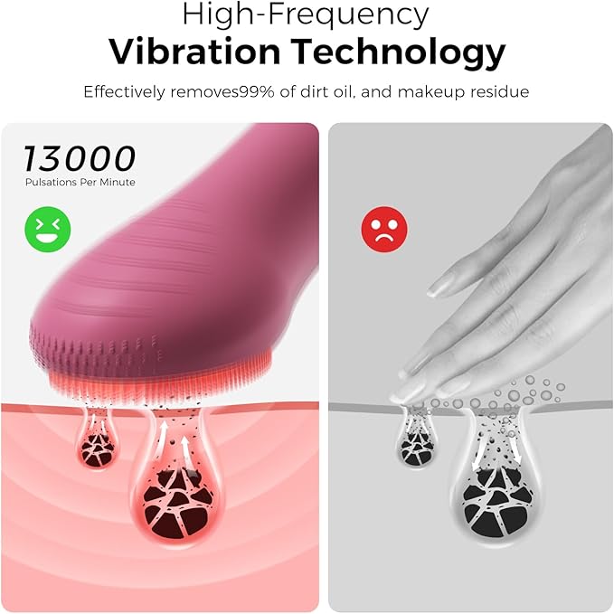 Face Scrubber Facial Cleansing Brush - Waterproof and Rechargeable Face Cleansing Brush with 4 LED Gentle Light, Cleansing, Exfoliating and Massaging, Electric Face Scrub Brush for Men & Women