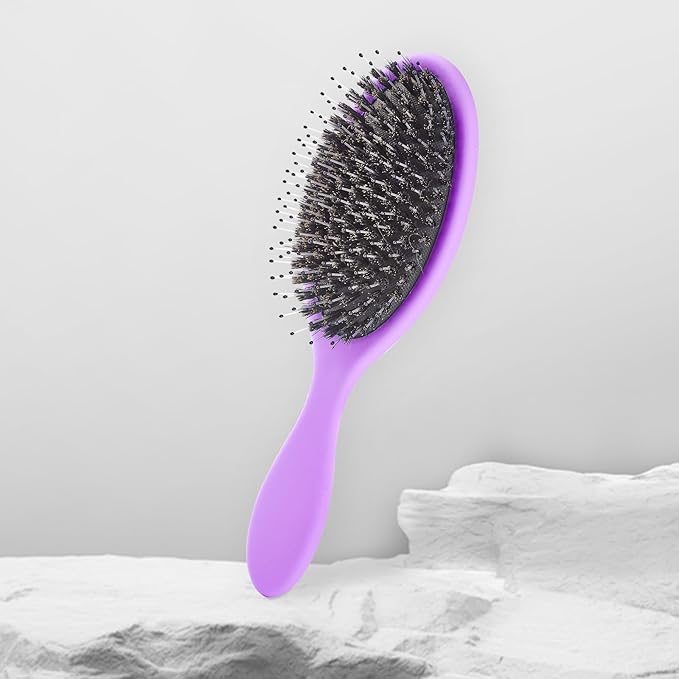 Boar Bristles Hair Brush for Women and Men, Detangling Hair Brush for Smoothing Massage Add Shine, Nylon&Boar Bristles Detangler brush for Hair Healthy (1 Pack-Purple)