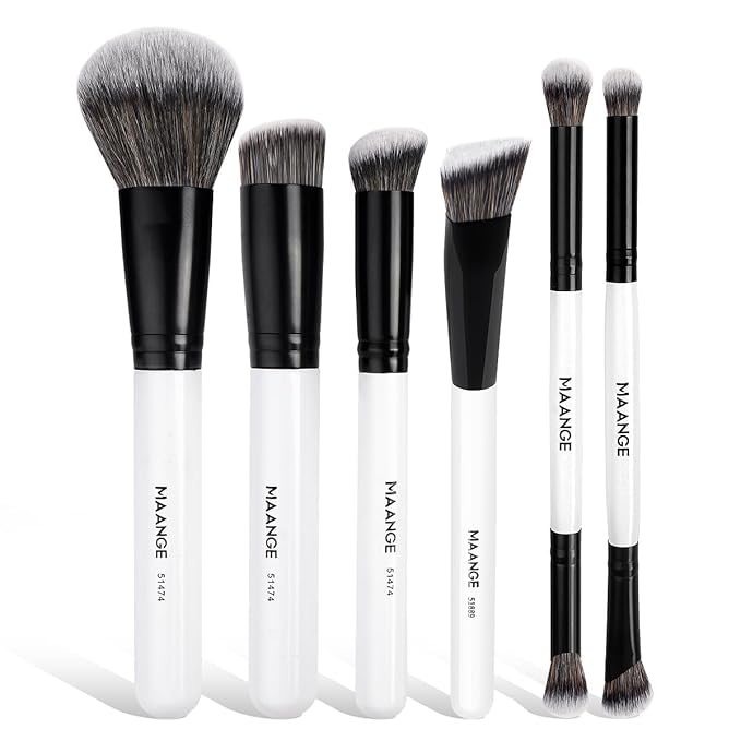 MAANGE 6 PCS Foundation Contour Conceal Brush Set, Makeup Brushes, Eyeshadow Concealer Brushes, Double Sided Blending Eyebrow Brush Professional Face brushes Set Tools, For Liquid, Cream, Loose Powder