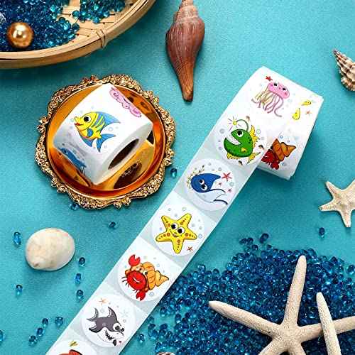Zonon 800 Pcs Round Sea Animal Stickers, 15 Vibrant Designs Ocean Animal Stickers Roll 1.5 Inch Cartoon Sea Life Labels Adorable Decoration for Kids Ocean Party Favors Motivational Teacher Prize