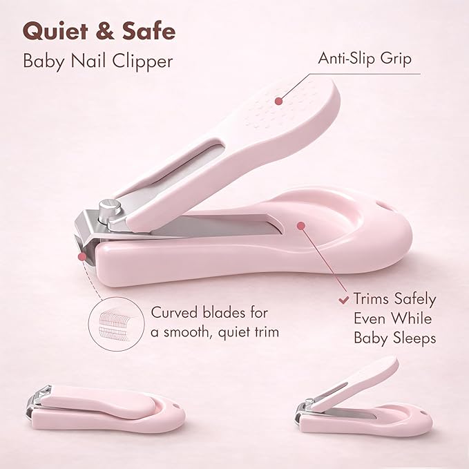 Baby Nail Kit, 4-in-1 Baby Nail Care Set with Cute Case, Baby Nail Clippers, Scissors, Nail File & Tweezers, Baby Manicure Kit and Pedicure kit for Newborn, Infant, Toddler, Kids-Owl Pink
