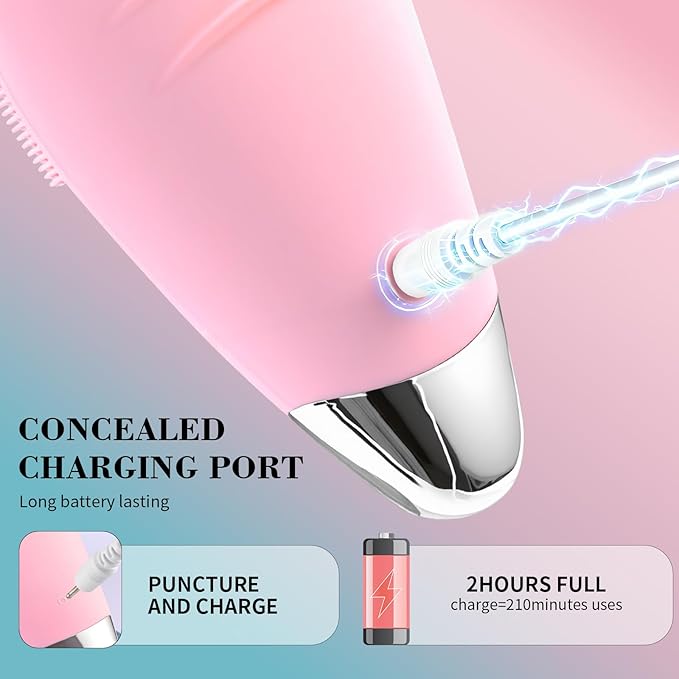 Facial Cleansing Brush, Rechargeable Silicone Face Scrubber with 5 Cleansing Modes, Portable Vibrating Exfoliator Scrubber for Deep Cleaning, Waterproof Face Brush for Women(Pink)