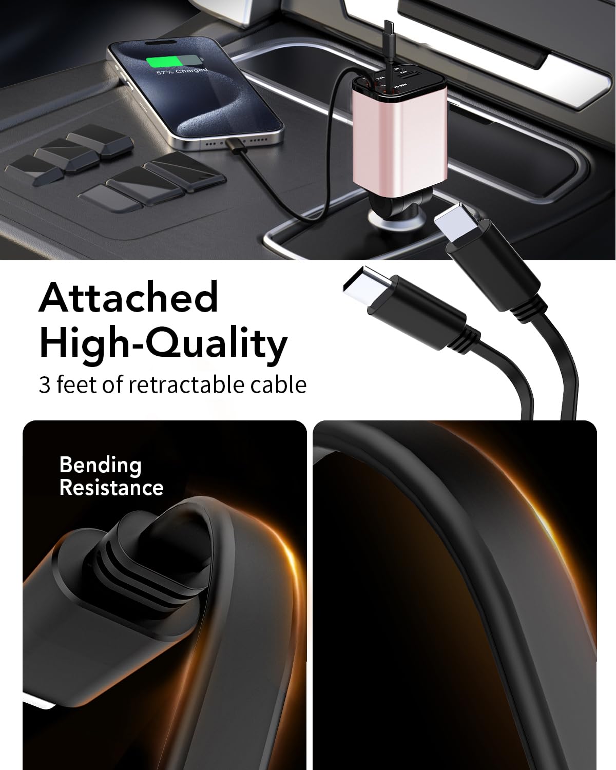 Retractable Car Charger Adapter for iPhone 17,4 in 1 Fast Charging Car Phone Charger,69W USB C Car Truck Accessories,Road Trip Essentials Gift for Men Women for iPhone 17 Pro Max/16/15/14/13/12,Galaxy