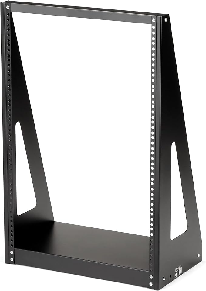 StarTech.com 2-Post 16U Heavy-Duty Desktop Server Rack, Small Open Frame 19in Computer Rack, Compact Network Rack for AV / Studio / Data / IT Equipment, Two-Post Home/Office Rack, TAA (2POSTRACK16)