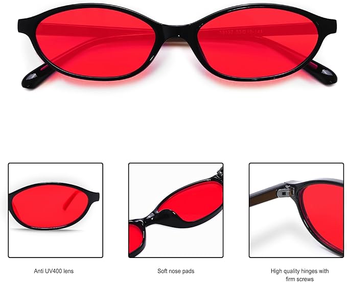 GUVIVI Retro Oval Sunglasses for Women Chic Cat Eye 90s Sunnies Lightweight Narrow Shades Trendy UV protection Sun Glasses