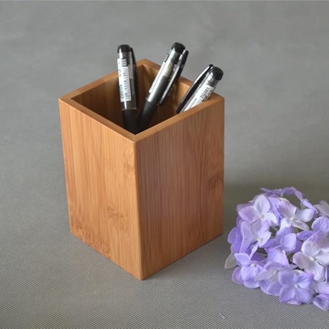 Bamboo Wood Desk Pen Pencil Holder Stand Multi Purpose Use Pencil Cup Pot Desk Organizer