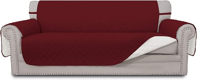 Easy-Going Reversible Oversized Couch Cover for 3 Cushion Couch Sofa Cover for Dogs Water Resistant Furniture Protector Cover with Foam Sticks for Pet (Oversized Sofa, Christmas Red/Ivory)
