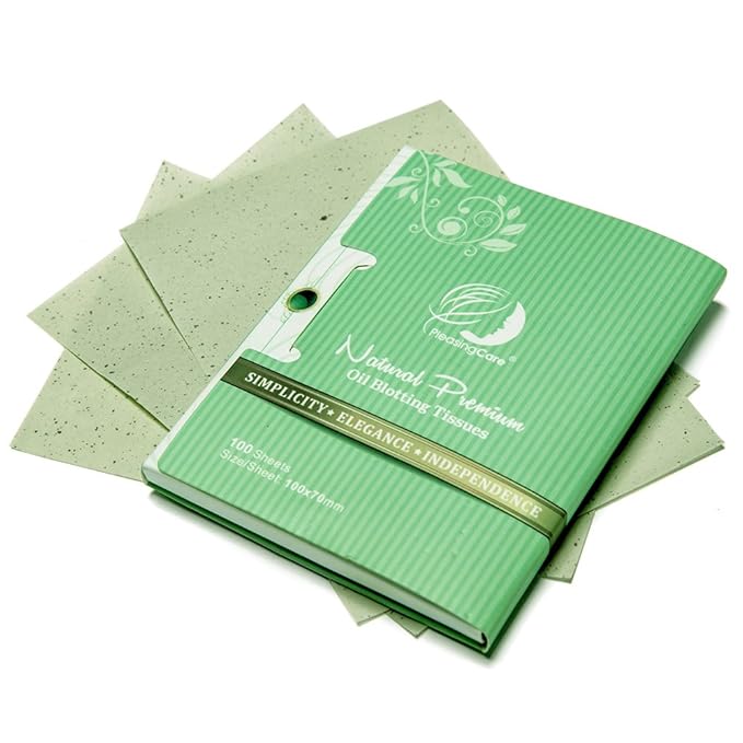Natural Green Tea Oil Absorbing Tissues - 200 Counts in 2 Pack, Premium Face Oil Blotting Paper - Take 1 Piece Each Time Design - Large 10CM Oil Absorbing Sheets, No Waste and Easy to Carry in Pocket!