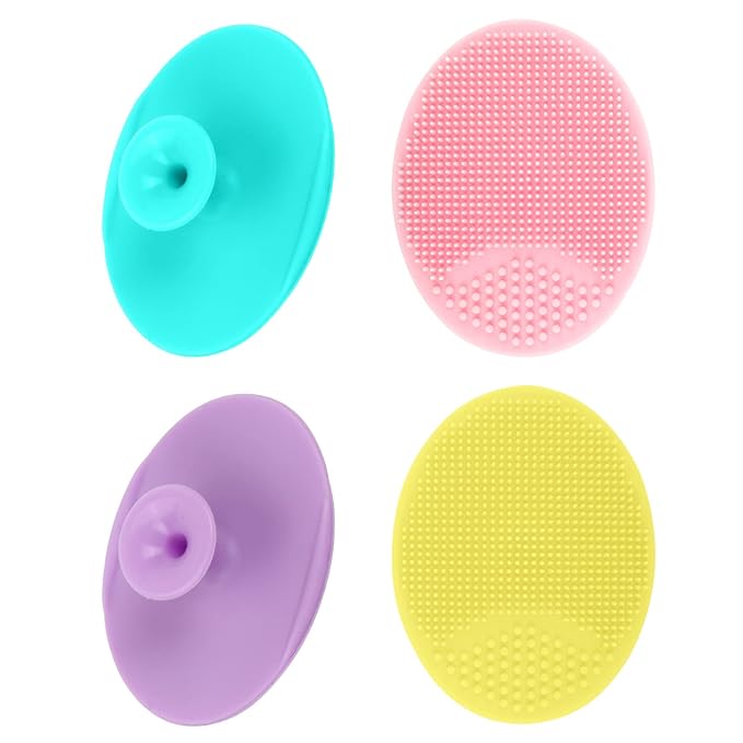 Yokilly Silicone Face Scrubber Exfoliator Brush, Manual Handheld Facial Cleansing Brush, Face Scrub Wash Brush with Soft Bristle, Face Cleansing Brush for Men and Women (4 Color)