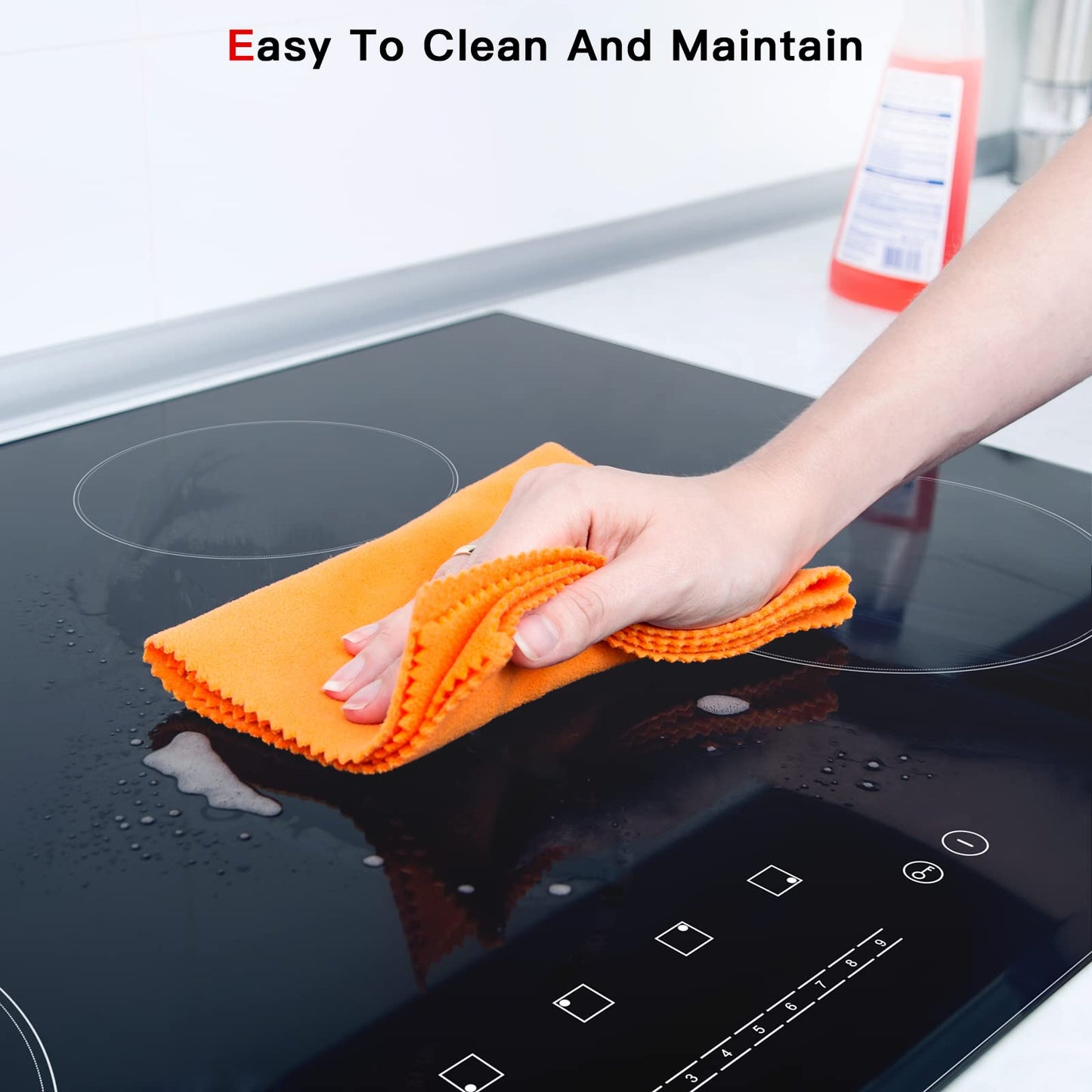 Electric Cooktop Ceramic Stove 4 Burners 30 inch Built-in Countertop Burners Cooker Satin Glass in Black Touch Sensor Control,Timer,Child Safety Lock,9 Power Levels,220-240V 7200W
