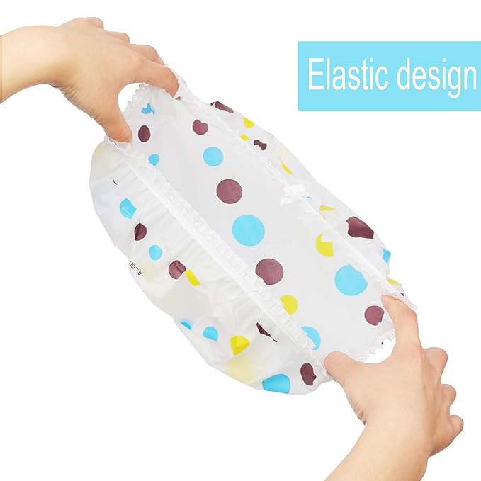 Shower Caps, 3 Pcs Waterproof Bath Caps Plastic Reusable Shower Caps Elastic Band Bath Hair Hat for Women Ladies Spa Salon