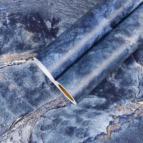 CHIHUT Marble Contact Paper Peel and Stick 12''x100'' Blue Marble Wallpaper for Countertops Waterproof Self Adhesive Countertop Contact Paper Decorative Vinyl Film for Cabinets Desk Shelf Liner