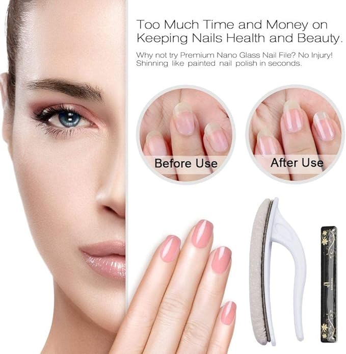 Best Washable Nano Glass Nail File with Case and Chamois Buffer for Nail Wax Cream beUakso Premium Upgrade Nail Buffer and Shine Kit For Natural and Acrylic Nail Files and Buffers with Flower Box