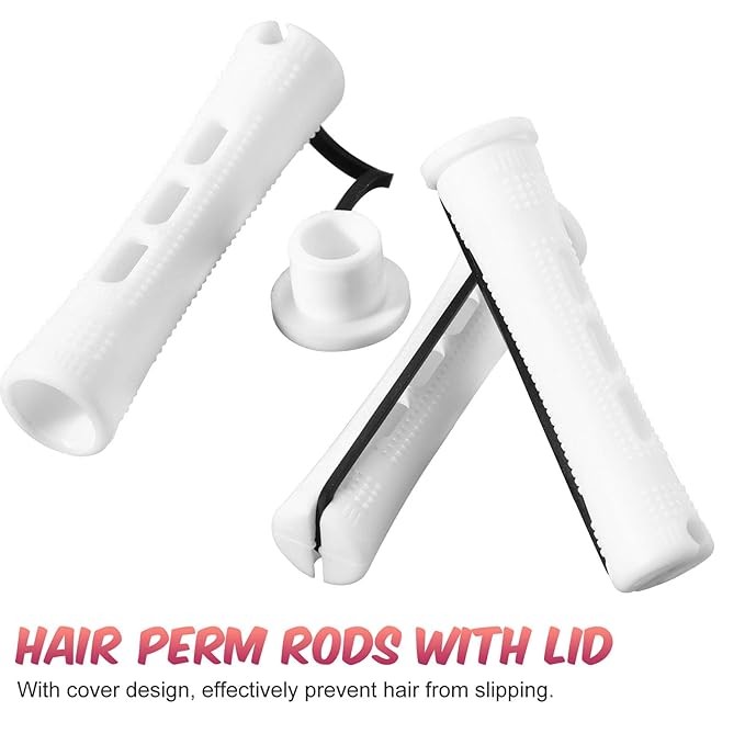 WILLBOND 60 Pcs Short Perm Rods Natural Hair Perm Rods with Elastic Rubber Band Non Slip Plastic Perming Cold Wave Kit for Women Hairdressing Styling Tool(0.63 Inch,White)
