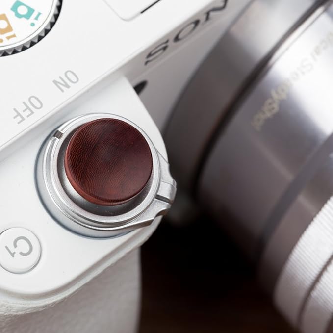 Wood Soft Shutter Release Button Sticker Compatible with A7RIII A7II A7III A7RII RX100 V IV III II A6000 A6300 A6400 X-T100 X-T1 10.5mm Concave Surface Red(Wood Grain Random)