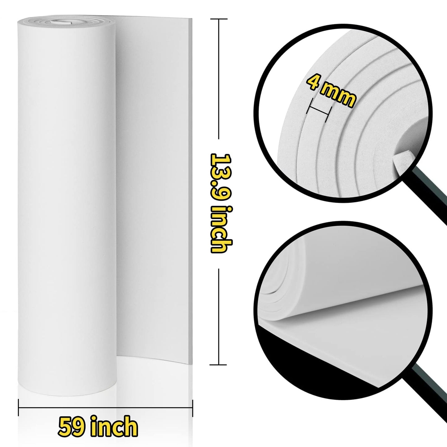 3-Pack 4mm Thick White Eva Foam Sheets roll, 13.9" x 59" Premium eva Craft Foam for Halloween Cosplay Costume by MEARCOOH