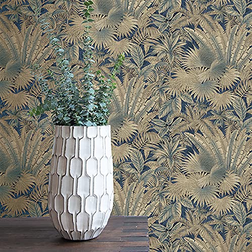 Tommy Bahama - Peel and Stick Wallpaper, Tropical Peel and Stick Wallpaper for Bedroom, Powder Room, Kitchen, Vinyl, 30.75 Sq Ft Coverage (Bahamian Breeze Collection, Denim)