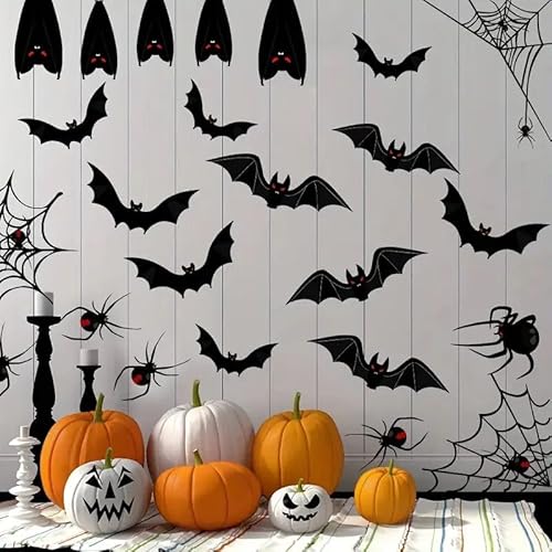 Boolavard 124pcs 3D Black Bat Wall Decals - Spooky Halloween Decor for Bars & Rooms, Perfect for Parties & Festive Creepy Props
