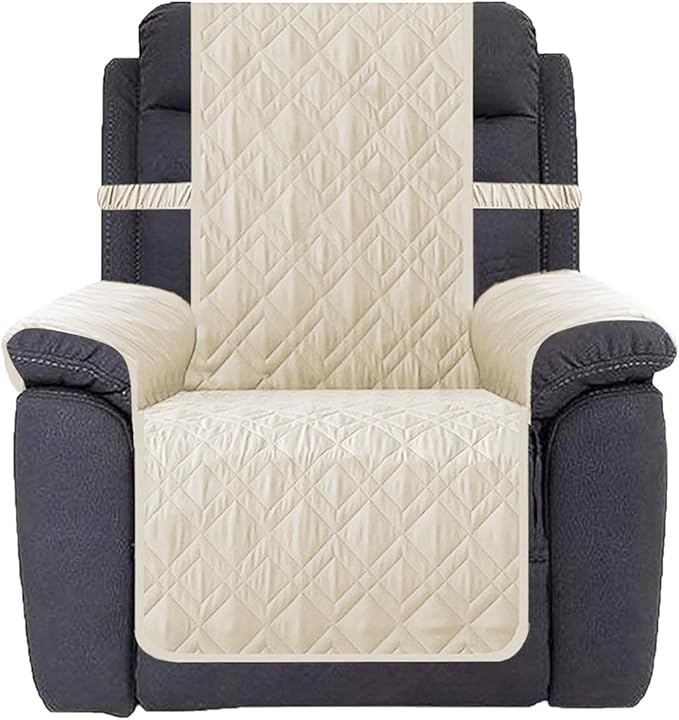 Ameritex Waterproof Nonslip Recliner Cover Stay in Place, Dog Chair Cover Furniture Protector, Ideal Recliner Slipcovers for Pets and Kids (Ivory, 30")