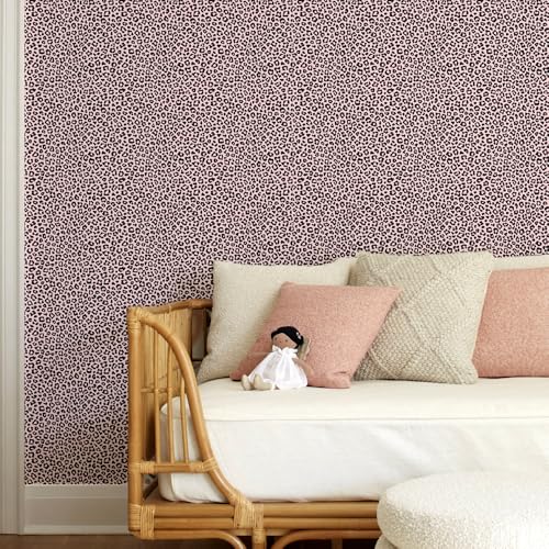 Leopard Print Peel and Stick Wallpaper, Modern Wallpaper Pink and Black Classic Design Contact Paper Rmovable Self Adhesive Wall Papers for Bedroom Bathroom Cabinet 17.7¡¯¡¯x118¡¯¡¯