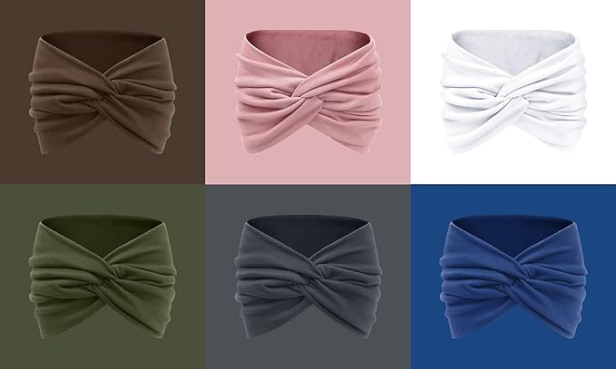 Tobeffect 7'' Extra Wide Headbands for Women, Large Thick Turban Head Wrap Headband, Boho Bandana Head Bands for Women's Hair, Non Slip Workout Yoga Hairband Hair Accessories, 6 Pack