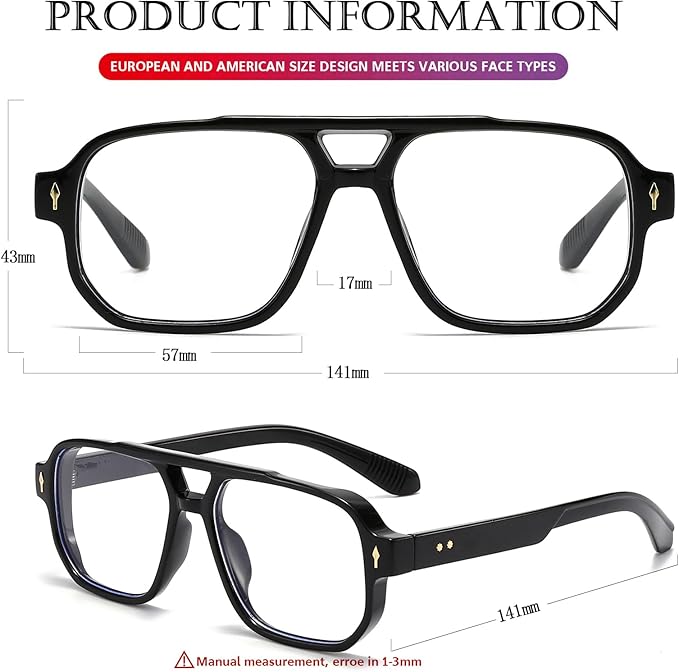 PORADAY Blue Light Blocking Glasses for Women Men 70s Retro Square Aviator Eyeglasses Rectangle Computer Eyewear