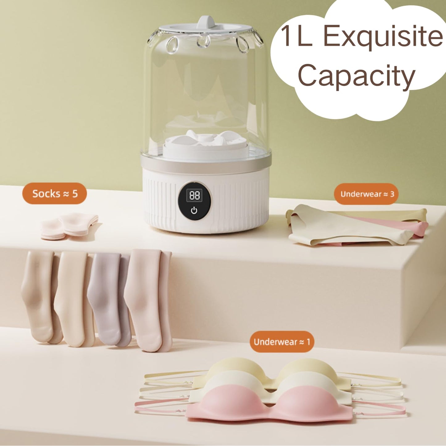 Portable Mini Washing Machine for Underwear, Socks, Baby Clothes – Rechargeable Cordless Compact Washer for Small Loads, Travel & Dorm Use – USB Charging Laundry Machine for Home, Apartment, RV
