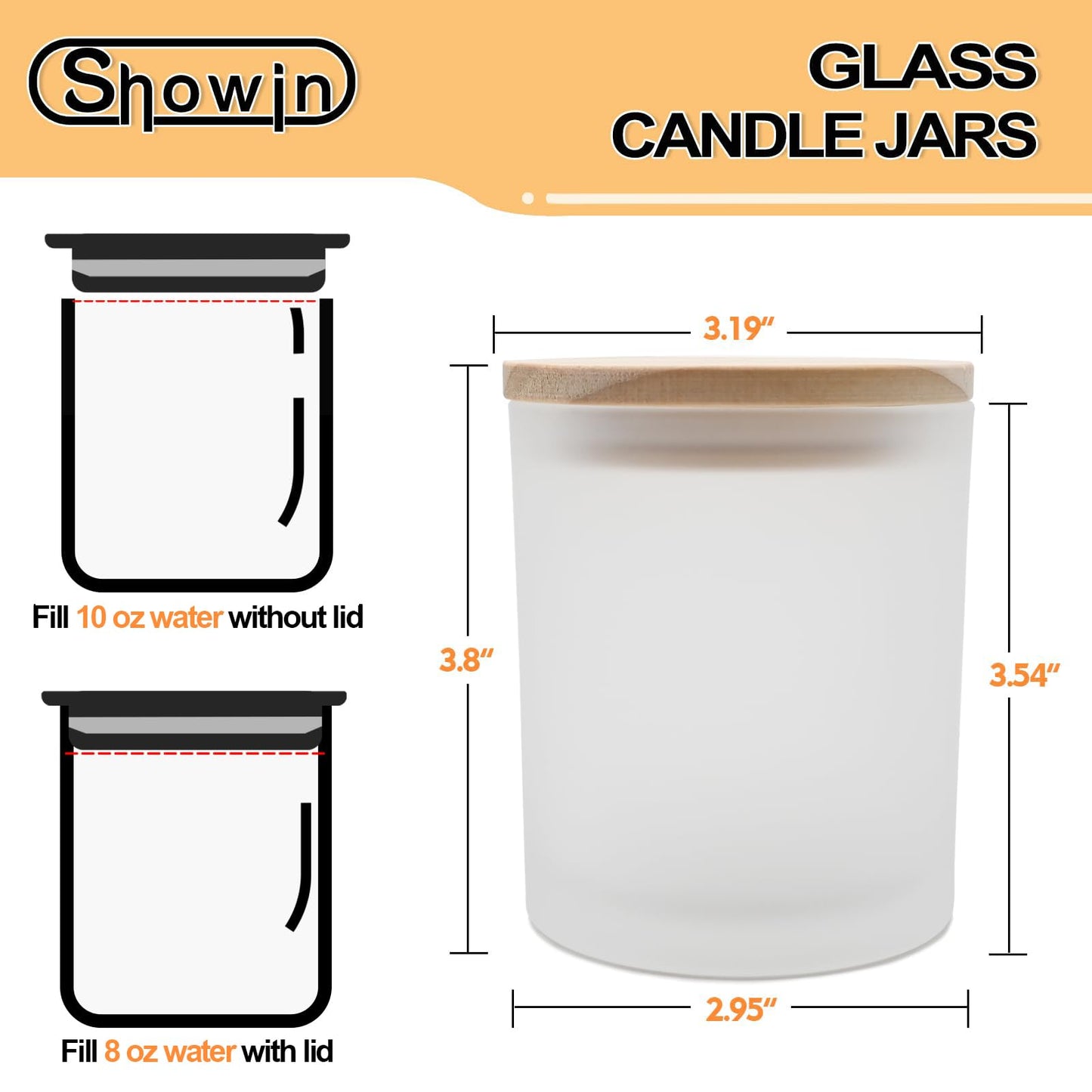 SHOWIN 10 OZ Thick Candle Jars for Making Candles 15 Pcs, Empty Jars with Wood Lids for Candle Making, Sample Container, Frosted White